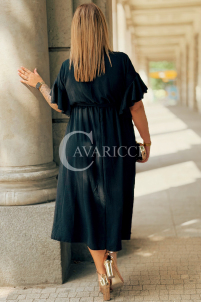 Schwarzes Kleid Carolina – Wickelausschnitt & Taillenbindung