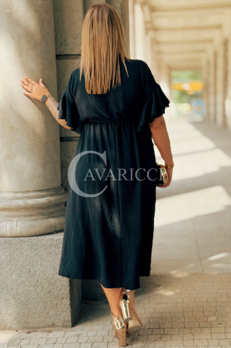 Schwarzes Kleid Carolina – Wickelausschnitt & Taillenbindung