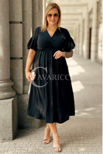 Schwarzes Kleid Carolina – Wickelausschnitt & Taillenbindung