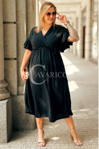 Schwarzes Kleid Carolina – Wickelausschnitt & Taillenbindung