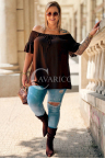 Bluse FEDORA – Feminine Bluse mit Ärmeln und komfortablem Finish Farbe Schokolade