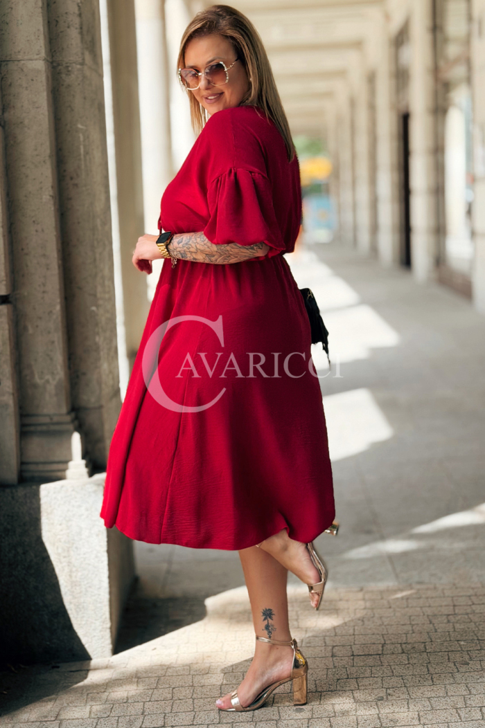 Kleid SAVINA Plus Size Weinrot – Rüschen & Bindung