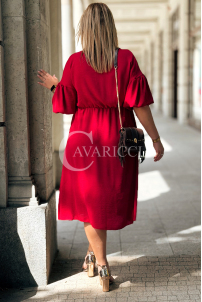 Kleid SAVINA Plus Size Weinrot – Rüschen & Bindung