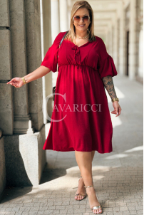 Kleid SAVINA Plus Size Weinrot – Rüschen & Bindung