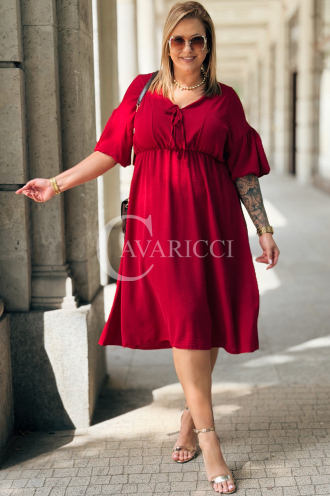 Kleid SAVINA Plus Size Weinrot – Rüschen & Bindung
