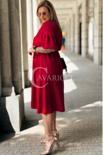 Kleid SAVINA Plus Size Weinrot – Rüschen & Bindung