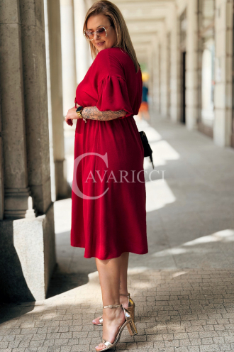 Kleid SAVINA Plus Size Weinrot – Rüschen & Bindung