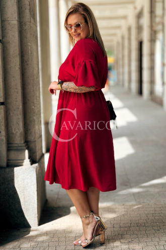 Kleid SAVINA Plus Size Weinrot – Rüschen & Bindung