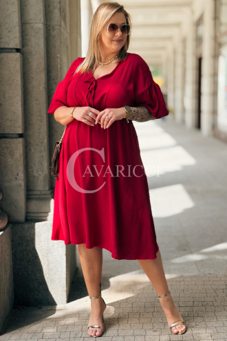 Kleid SAVINA Plus Size Weinrot – Rüschen & Bindung