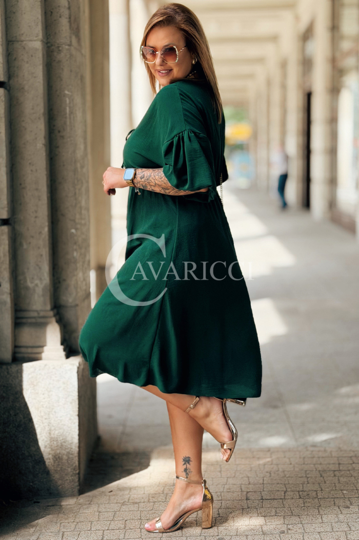 Kleid SAVINA Plus Size Flaschengrün mit Rüsche