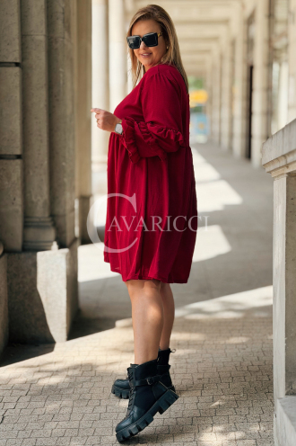 Rotes Midi-Hemdblusenkleid mit Rüschen | Plus Size