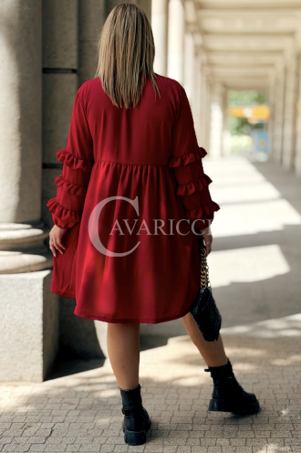 Rotes Midi-Hemdblusenkleid mit Rüschen | Plus Size