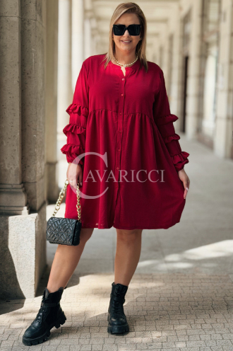Rotes Midi-Hemdblusenkleid mit Rüschen | Plus Size