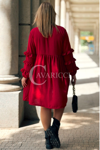 Rotes Midi-Hemdblusenkleid mit Rüschen | Plus Size