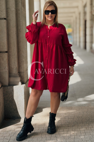 Rotes Midi-Hemdblusenkleid mit Rüschen | Plus Size