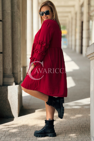 Rotes Midi-Hemdblusenkleid mit Rüschen | Plus Size