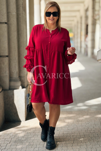 Rotes Midi-Hemdblusenkleid mit Rüschen | Plus Size