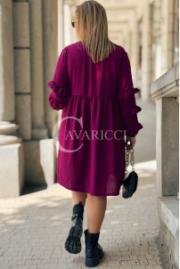 Purpurnes Midi-Kleid HELENE mit Rüschenärmeln Plus Size