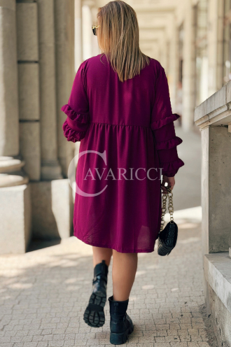 Purpurnes Midi-Kleid HELENE mit Rüschenärmeln Plus Size