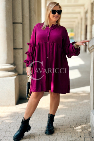 Purpurnes Midi-Kleid HELENE mit Rüschenärmeln Plus Size