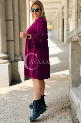 Purpurnes Midi-Kleid HELENE mit Rüschenärmeln Plus Size