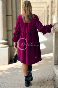 Purpurnes Midi-Kleid HELENE mit Rüschenärmeln Plus Size