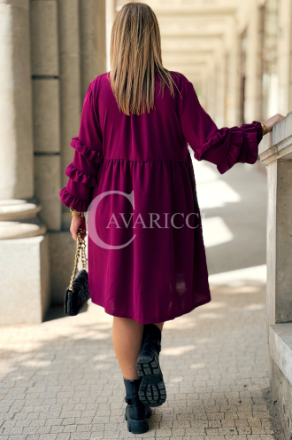Purpurnes Midi-Kleid HELENE mit Rüschenärmeln Plus Size