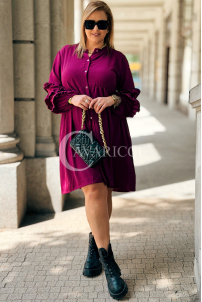 Purpurnes Midi-Kleid HELENE mit Rüschenärmeln Plus Size