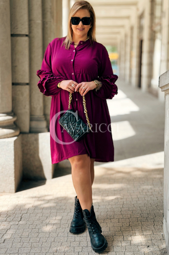 Purpurnes Midi-Kleid HELENE mit Rüschenärmeln Plus Size