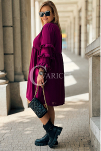 Purpurnes Midi-Kleid HELENE mit Rüschenärmeln Plus Size