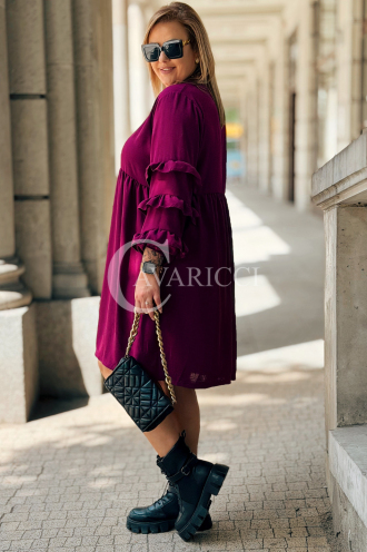 Purpurnes Midi-Kleid HELENE mit Rüschenärmeln Plus Size