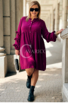 Kleid HELENE – Midi-Hemdblusenkleid mit Rüschenärmeln in Purpur