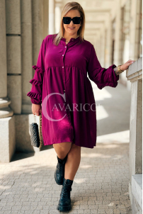 Purpurnes Midi-Kleid HELENE mit Rüschenärmeln Plus Size