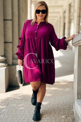 Purpurnes Midi-Kleid HELENE mit Rüschenärmeln Plus Size