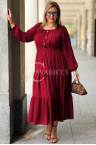 Kleid CHARLOTTA – Maxi mit Gummizug in der Taille und langen Ärmeln in Bordeauxrot