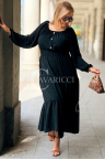 Kleid CHARLOTTA – Maxi mit Gummizug in der Taille und langem Ärmel in Schwarz