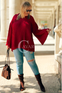 Mathilda Bluse – Plissierte Hemdbluse in Weinrot | Elegant