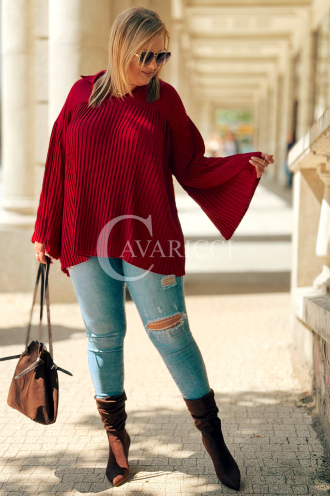 Mathilda Bluse – Plissierte Hemdbluse in Weinrot | Elegant