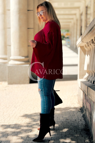 Mathilda Bluse – Plissierte Hemdbluse in Weinrot | Elegant