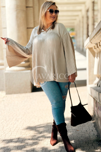 Mathilda Plisseebluse mit langen Ärmeln in Fango | 85 zł