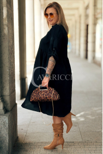 Schwarzes Midi-Kleid FRIEDA mit Kragen | Plus Size