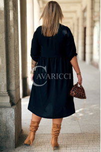 Schwarzes Midi-Kleid FRIEDA mit Kragen | Plus Size