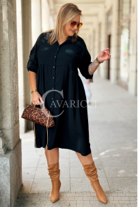 Schwarzes Midi-Kleid FRIEDA mit Kragen | Plus Size