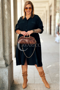 Schwarzes Midi-Kleid FRIEDA mit Kragen | Plus Size