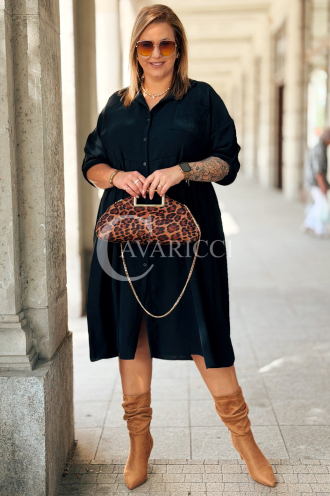 Schwarzes Midi-Kleid FRIEDA mit Kragen | Plus Size
