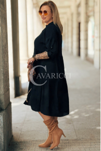 Schwarzes Midi-Kleid FRIEDA mit Kragen | Plus Size