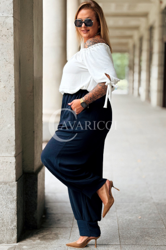Marineblaue Hose ZENTA – Locker mit Gummibund und Taschen