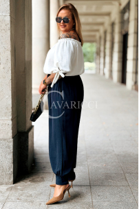 Marineblaue Hose ZENTA – Locker mit Gummibund und Taschen