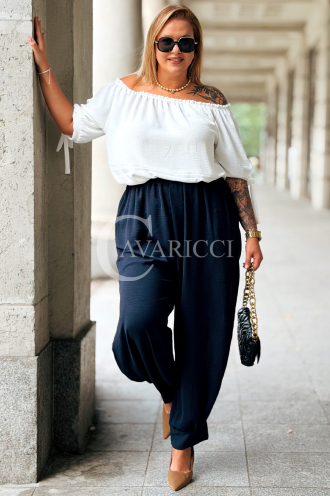Marineblaue Hose ZENTA – Locker mit Gummibund und Taschen