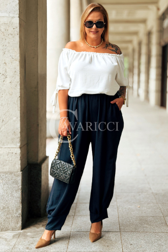 Marineblaue Hose ZENTA – Locker mit Gummibund und Taschen